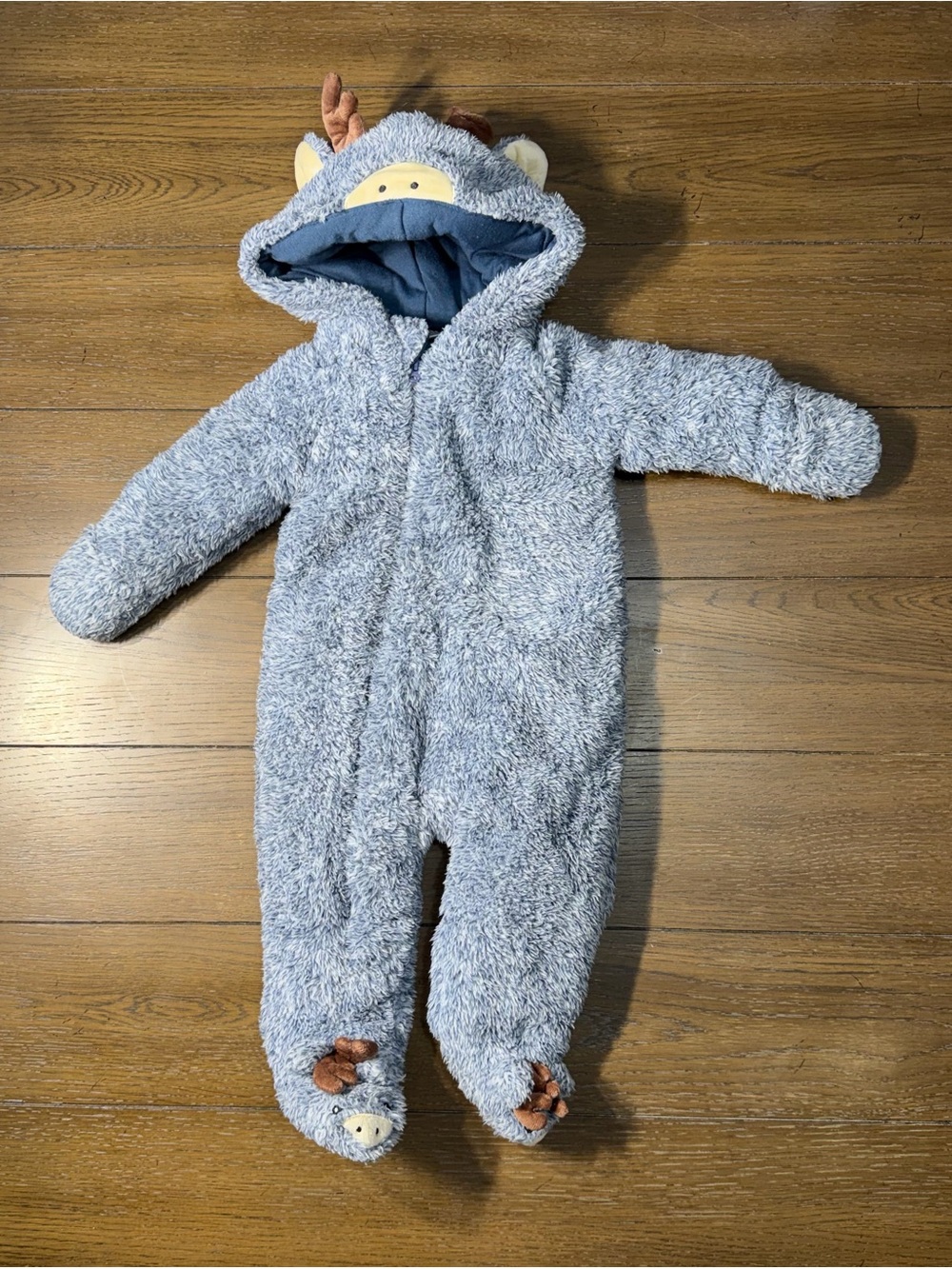 Koala Baby Plush Light Blue Hooded Moose Footed One-Piece